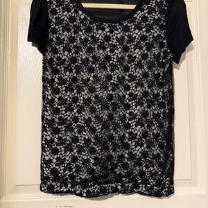 RED Valentino Black Floral Lace Short Sleeve Top size S
